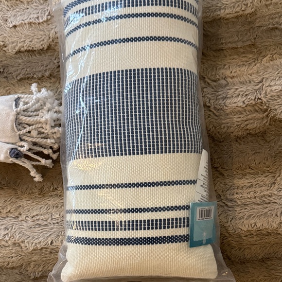 Turkish Throw Blanket & Pillow Set with Blue Stripes - Picture 2 of 5